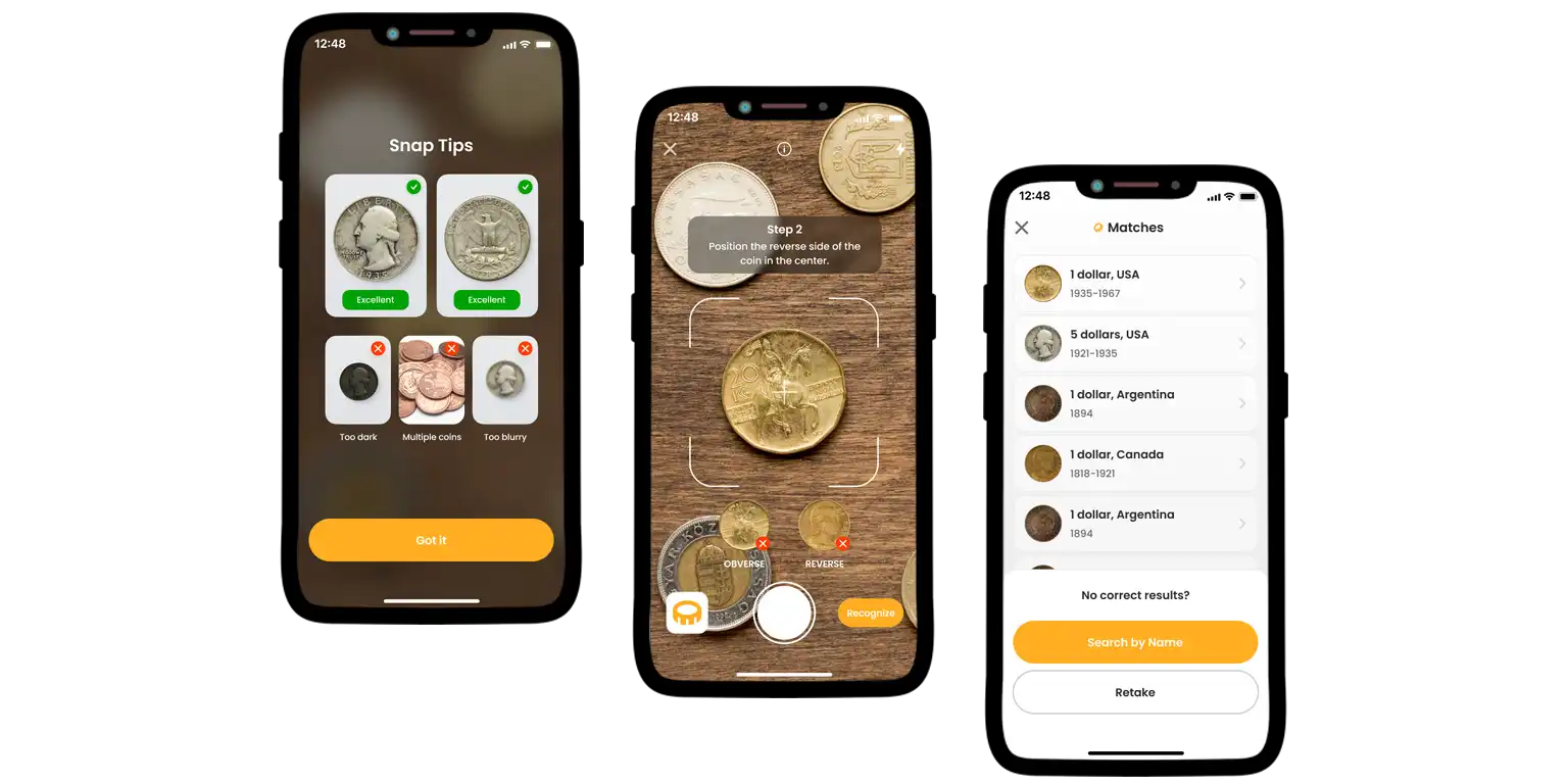 A screen from the Coin ID Scanner app.